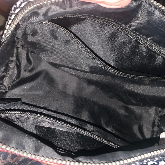 SONIA KASHUK bag, pink roses on black/white houndstooth check, silver zipper EUC - Picture 8 of 17